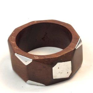 Vtg  Statement Artisan Studio Modernist Wood Metal Bangle bracelet chunky 1.5"